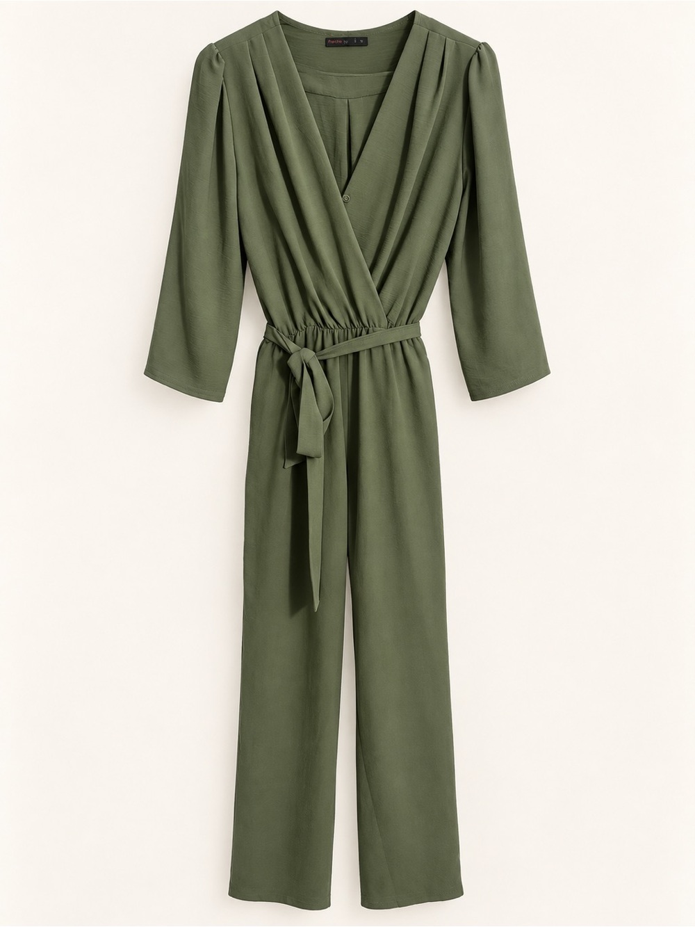 Fraiche by J Olive Green Surplice Belted Jumpsuit | Size S